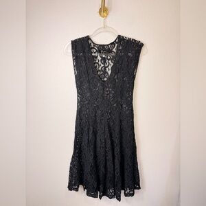 Biya By Johnny Was Sheer Embroidered Lace Fit & Flare Deep V-Neck Dress Size S